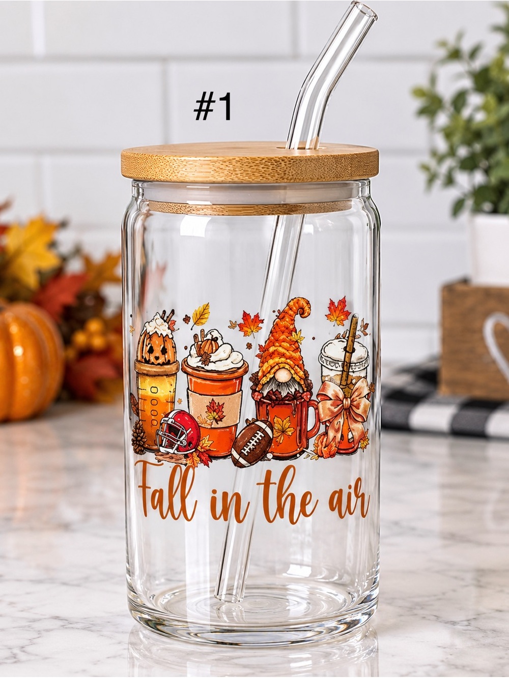 Buy now* 16 ounce glass tumbler with bamboo lid and glass straw